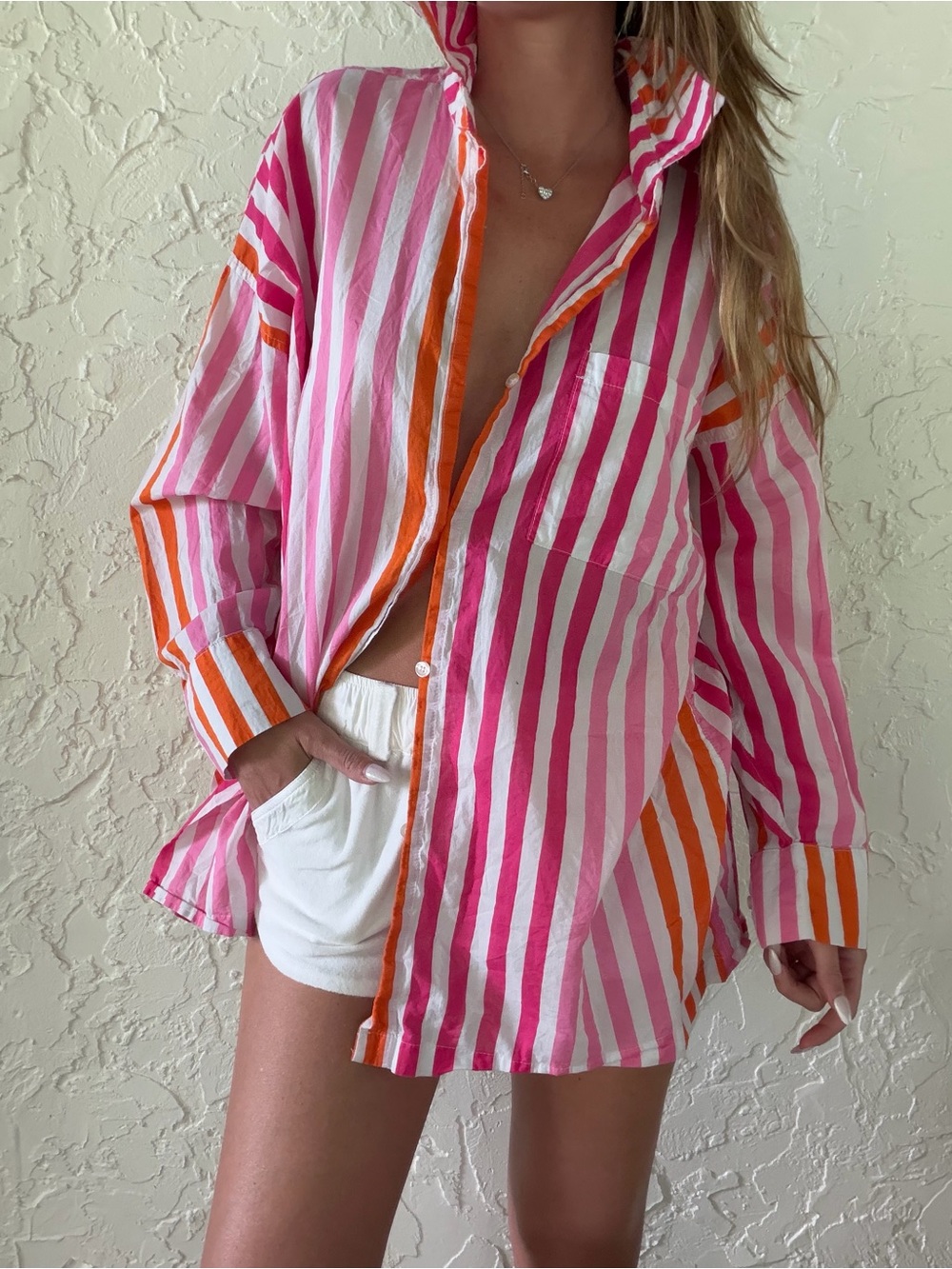 Beach Riot Pink & Orange Striped Button-Down Shirt